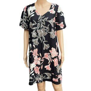 Linen Blend Shift Dress Sz L Layered Floral Layers Beachy Original Nicole Miller